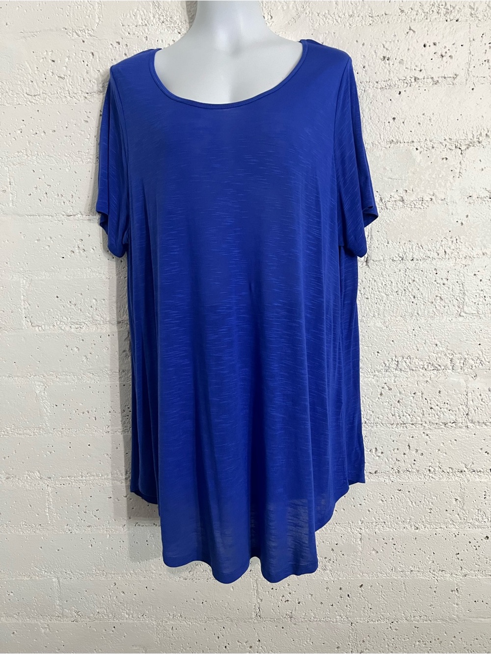 Evans Womens Plus Top 22/24 Blue Tunic Slub Knit Short Sleeve Scoop Neck NEW